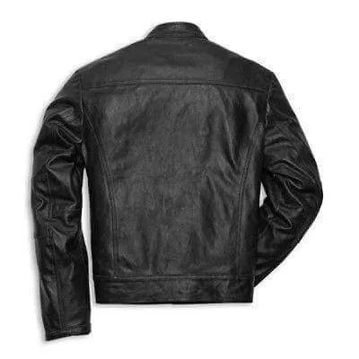 Men's Black Slim Fit Casual Motorbike Biker Cowhide Leather Jacket