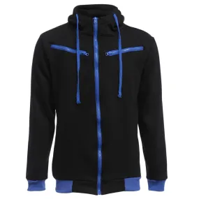 Men's Casual Fleece Color Block Zipper Decoration Drawstring Hoodies