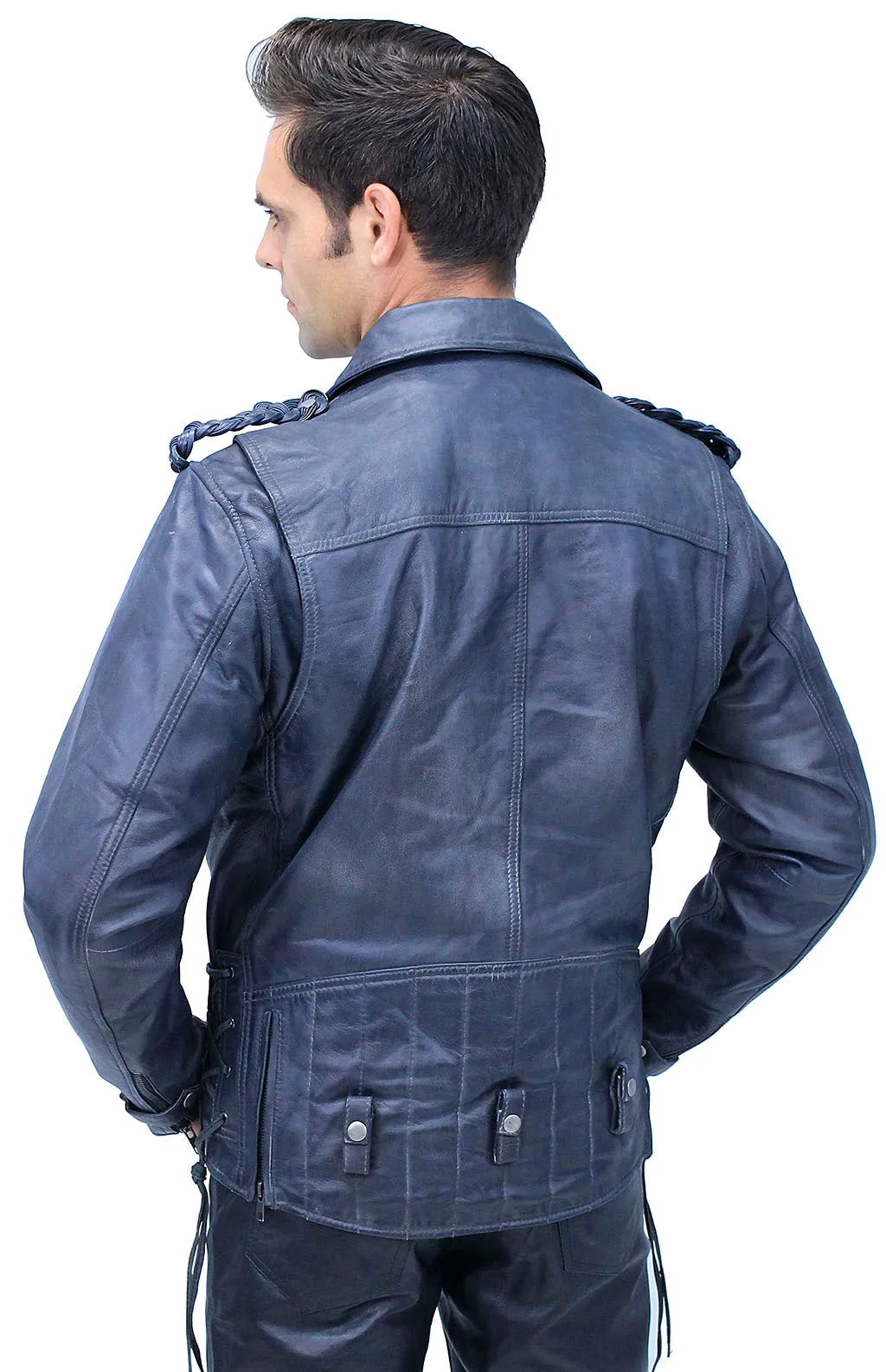 Men's Charcoal Gray Double Zip MC Leather Jacket #MA24800GGY