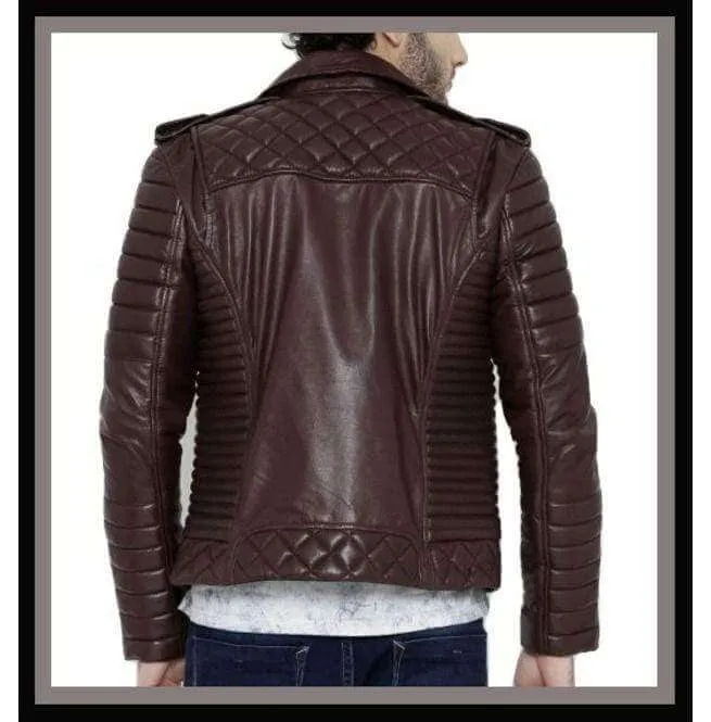 Men's Chocolate Brown Color Padded Motorcycle Fashion Leather Jacket