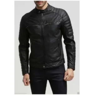 Men's Fashion Black Leather Jacket Men's Motorcycle Leather Jacket Biker Jacket