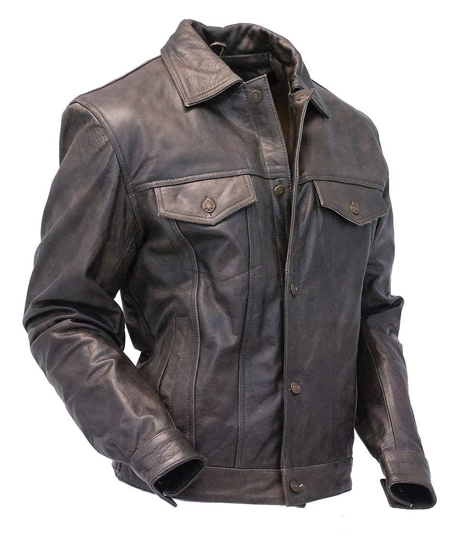 Mens Leather Jacket Vintage Jean Jacket Style #M321GY