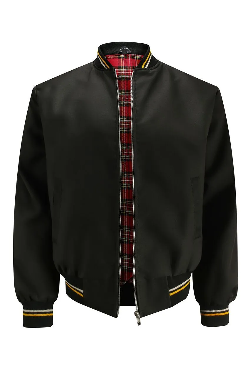 Mens Monkey Jacket with Tartan Lining - Black