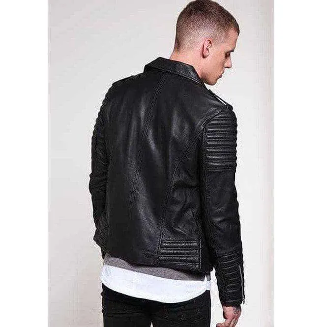 Men's Padded Black Motorcycle Fashion Leather Jacket, Men Winter Fashion Jacket