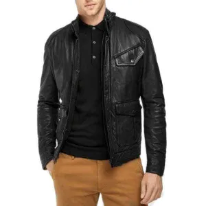 Men's Slim Fit Style motorbike vintage leather Black jacket