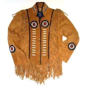 Men's Tan Fringe Jacket Cow Hide Stylish Suede Jacket