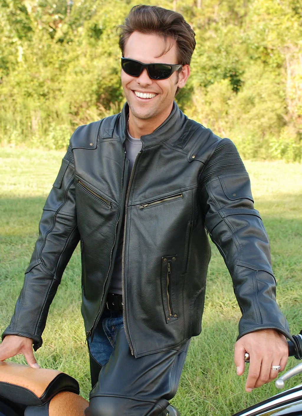 Men's Ultimate Black Racer Vented Motorcycle Jacket CC  Pockets #M6633RVZK