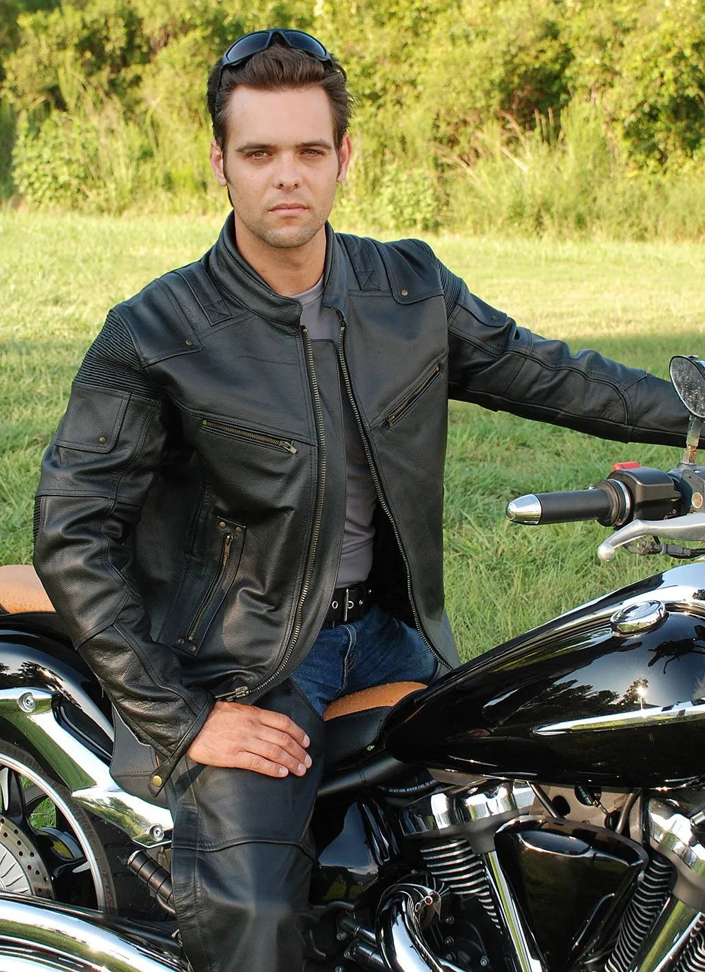 Men's Ultimate Black Racer Vented Motorcycle Jacket CC  Pockets #M6633RVZK