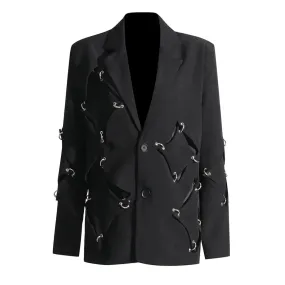 Minimalist Patchwork Sequined Blazers For Women Notched Collar Long Sleeve Slim Autumn Blazer Female Fashion