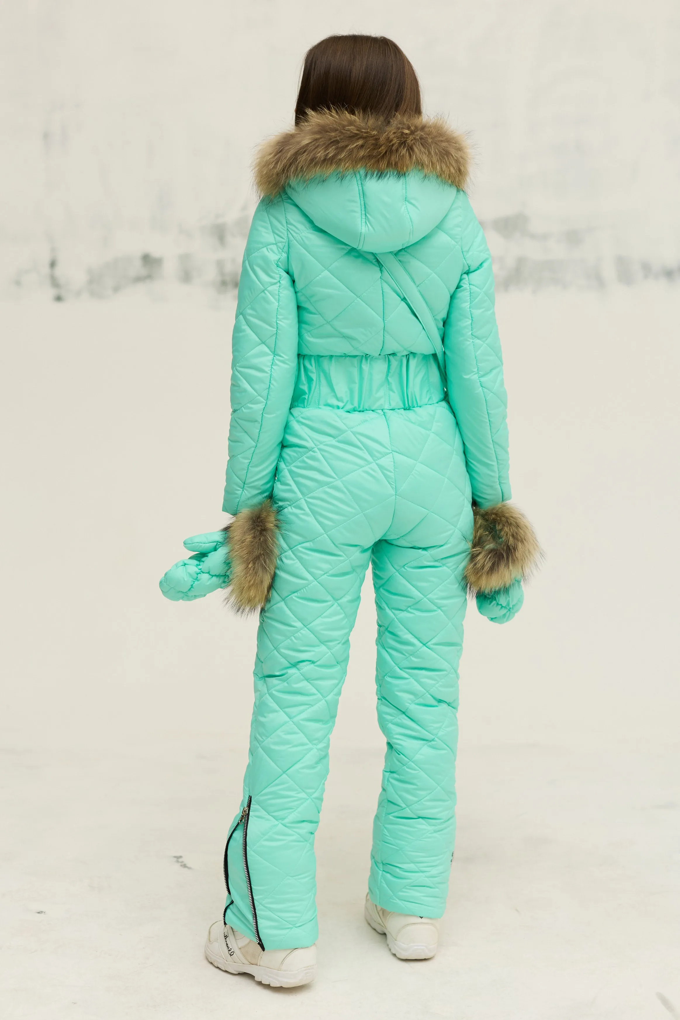 Mint Color High Quality Winter Jumpsuit, Bag, Gloves Women's Clothing