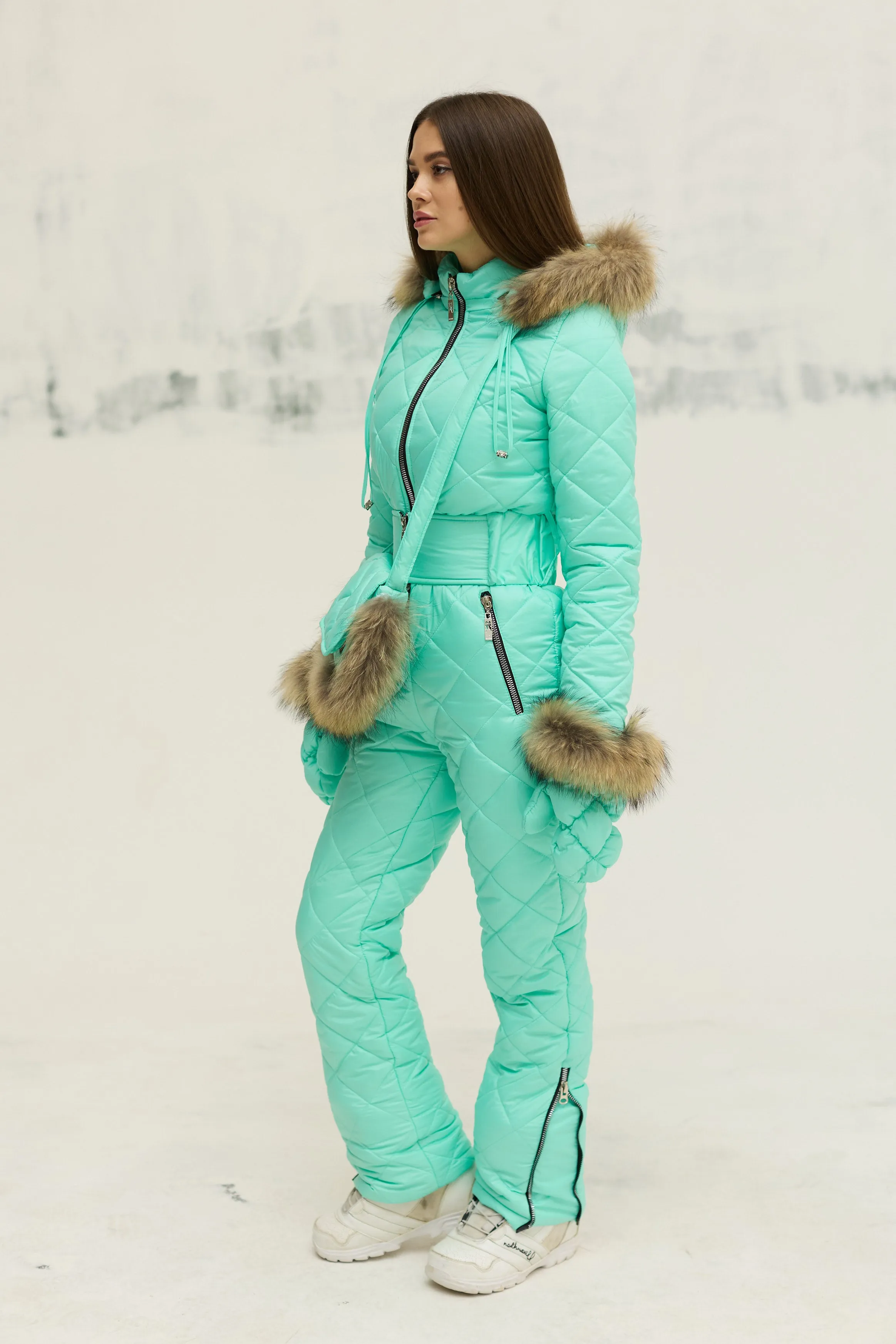 Mint Color High Quality Winter Jumpsuit, Bag, Gloves Women's Clothing