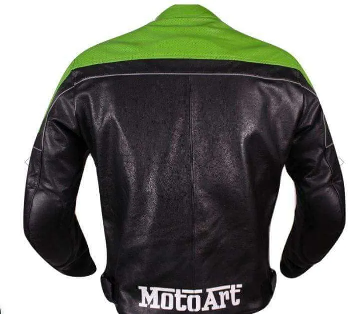 motorcycle leather jacket motorcar racing pro series green black perforated leather jacket