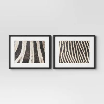 New - 20" x 16" 2pc Zebra Close up Glass Framed Wall Posters - Threshold