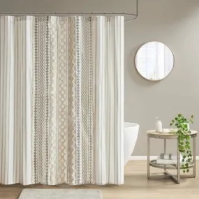 New - 72"x72" Imani Chenille Striped Cotton Printed Shower Curtain Ivory - Ink Ivy