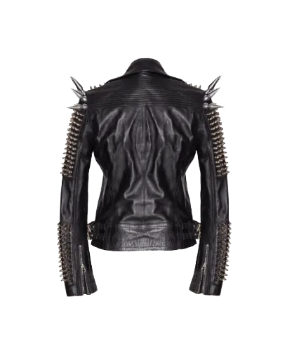 New  Men's Black Studded Punk Style Leather Jacket,Stylish Jacket