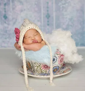 Newborn Pixie Bonnet Hat Gray White Pink