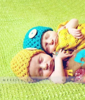 Newborn Twin Baby Button Hat Set