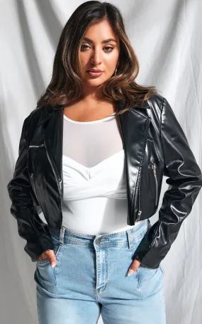 Nicoletta Crop Biker Jacket - Black