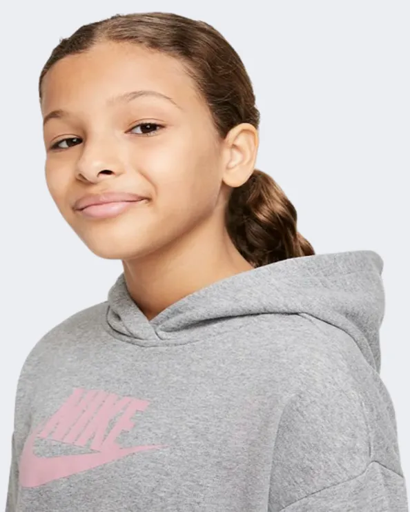 Nike Sportswear Club Girls Lifestyle Hoody Grey/Pink Dc7210-093