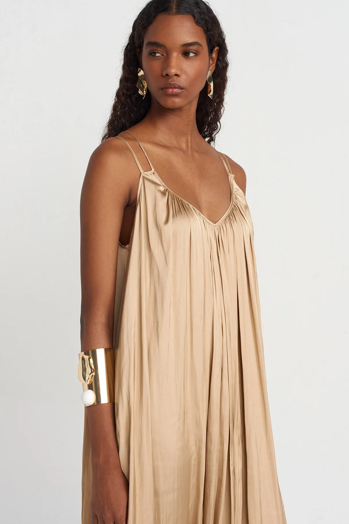 Nu Thin Strap Satin Jumpsuit Gold