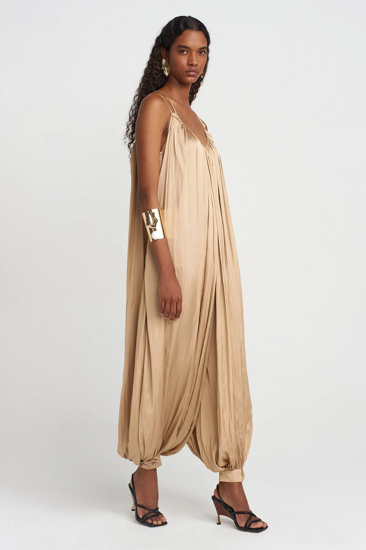 Nu Thin Strap Satin Jumpsuit Gold