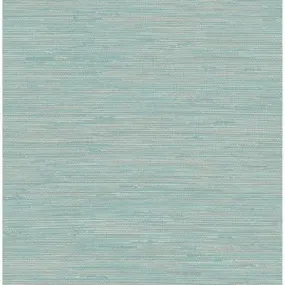 NuWallpaper Tibetan Grasscloth Teal Peel and Stick Wallpaper