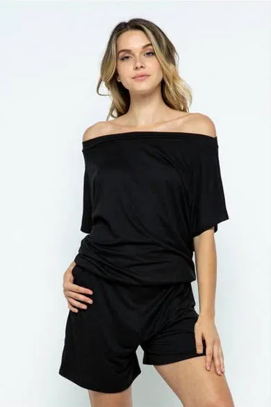 Off The Shoulder Pocket Romper Plus Size