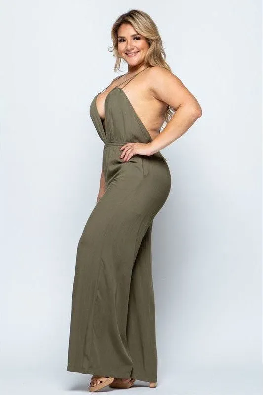 Olive Woven Jumpsuit - Plus Size