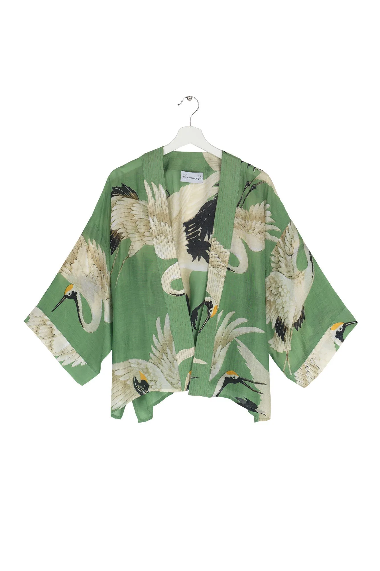 One Hundred Stars Stork Pea Green Mini Kimono