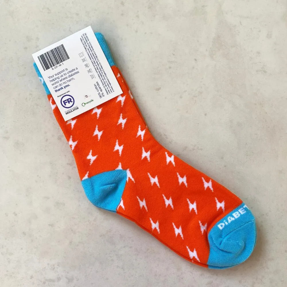 Orange Lightning Bolt Diabetes UK Socks