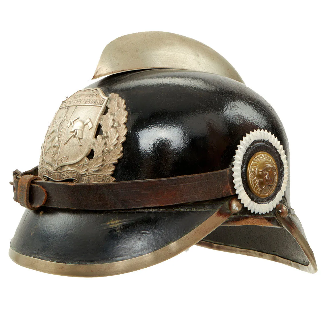 Original Imperial German Pre WWI  Nassau Fire Brigade Association Leather Helmet