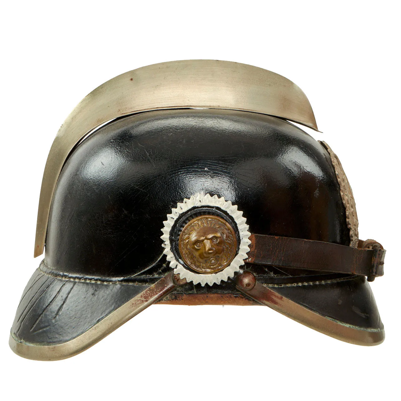 Original Imperial German Pre WWI  Nassau Fire Brigade Association Leather Helmet