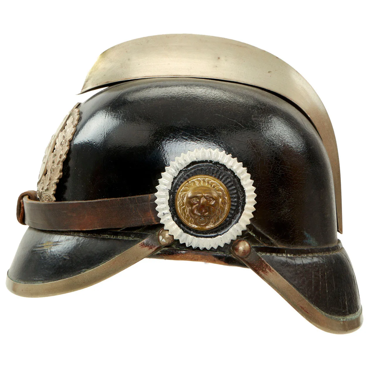 Original Imperial German Pre WWI  Nassau Fire Brigade Association Leather Helmet