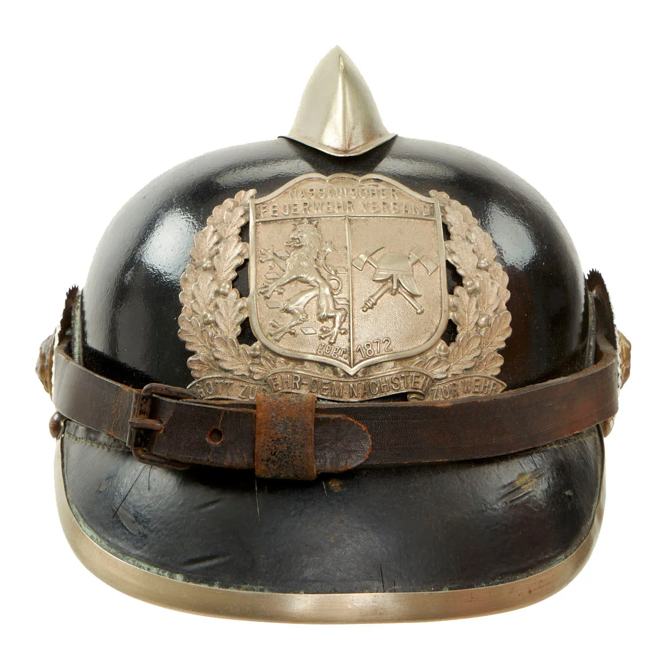 Original Imperial German Pre WWI  Nassau Fire Brigade Association Leather Helmet