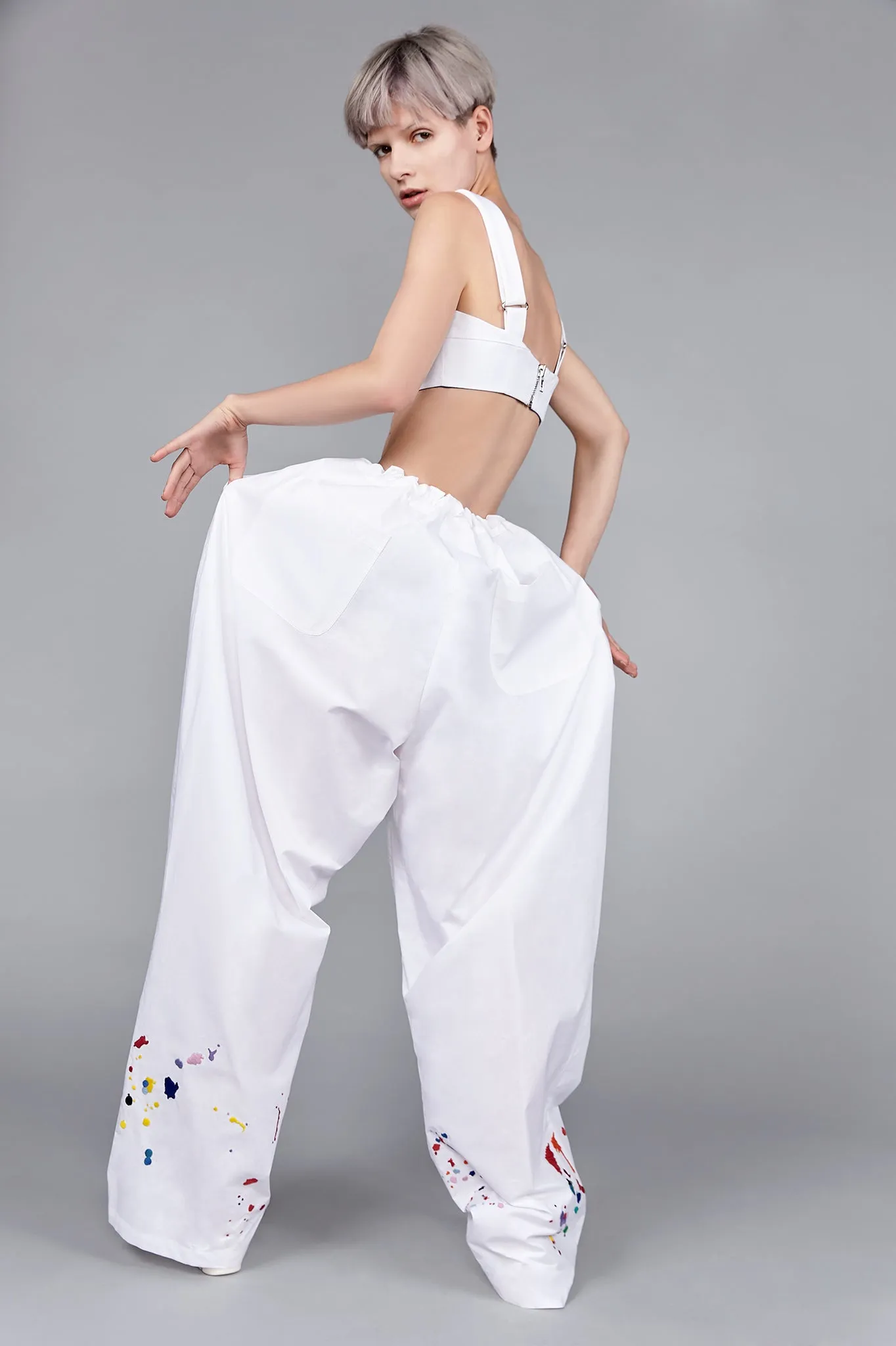 Paint Splash Embroidered "Burell" Wide Leg Trouser