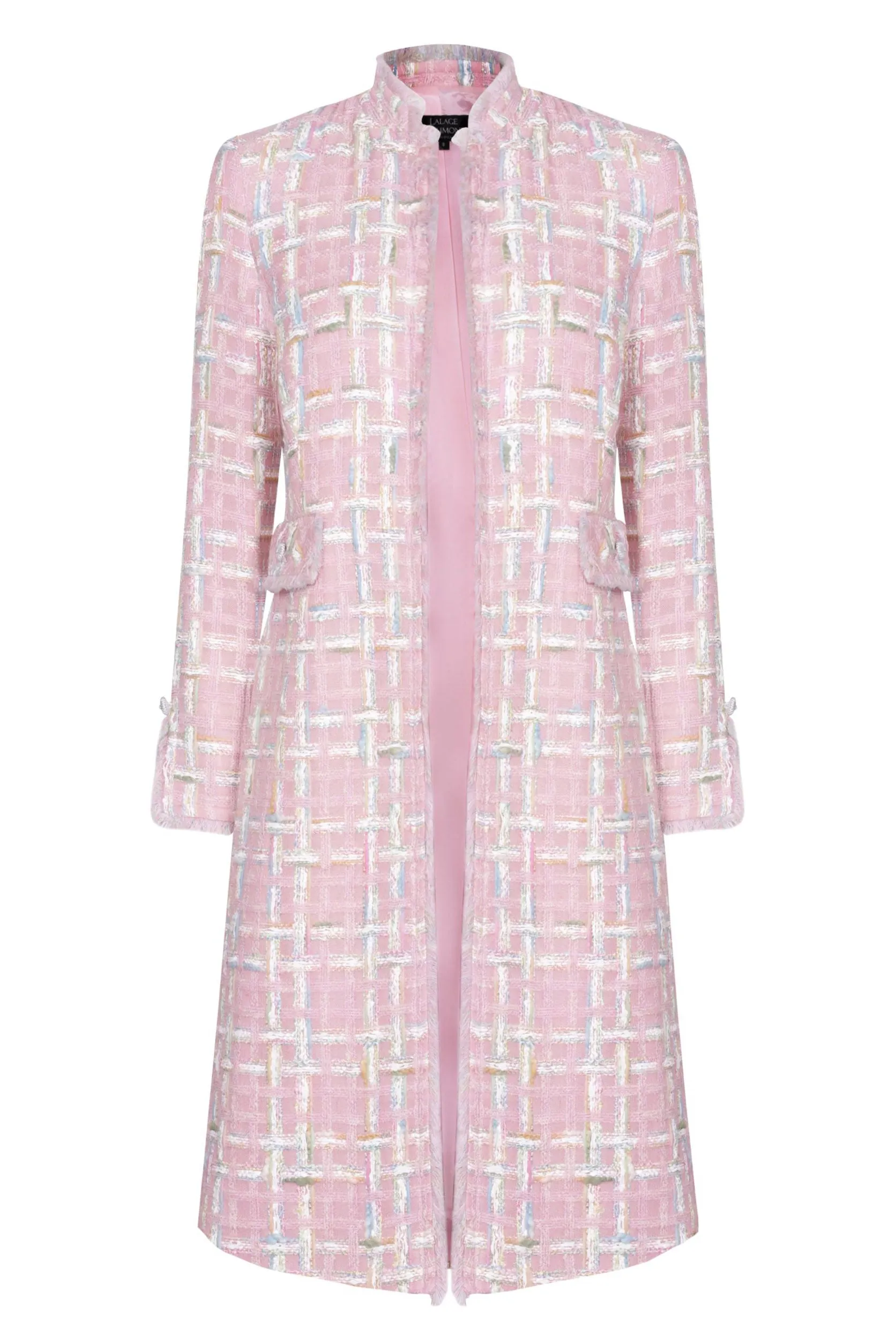 Pale Pink Tweed Dress-Coat with Pastel Checks - Claire