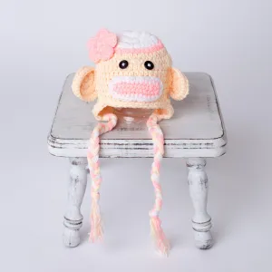 Peach and Pink Monkey Newborn Baby Hat