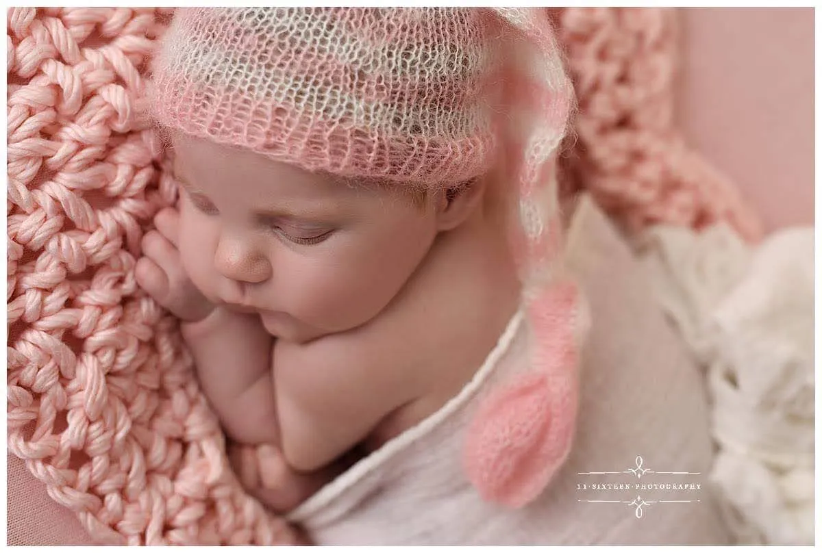 Pink and Cream Newborn Mohair Pixie Baby Hat