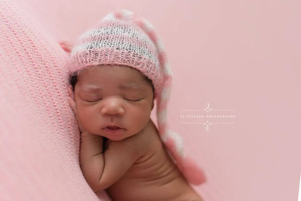 Pink and Cream Newborn Mohair Pixie Baby Hat