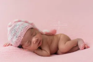 Pink and Cream Newborn Mohair Pixie Baby Hat