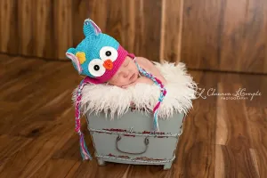 Pink Aqua Blue Newborn Owl Hat