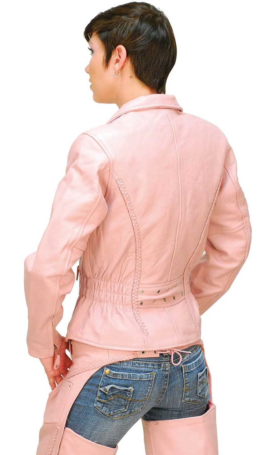 Pink Leather Jacket - Road Angel Motorcycle Jacket #L26522ZP