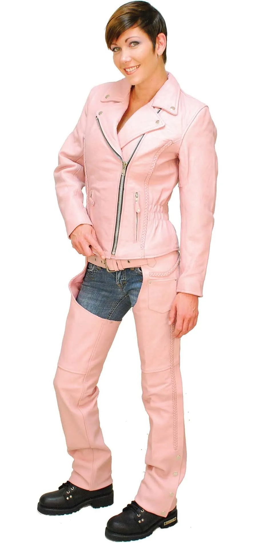 Pink Leather Jacket - Road Angel Motorcycle Jacket #L26522ZP