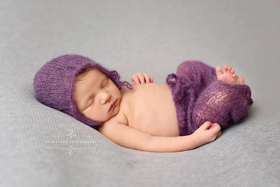 Purple Mohair Newborn Pants and Hat Set