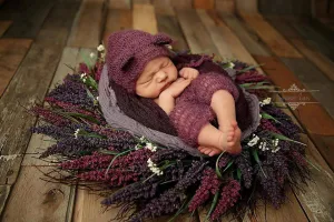 Purple Mohair Teddy Bear Hat and Shorts Set