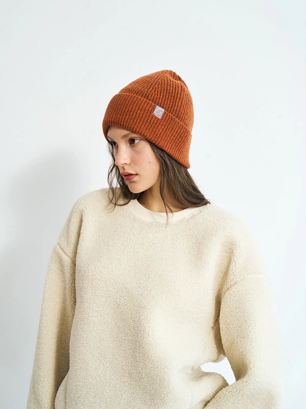 "Extra Fine Marino" Wool Knit Beanie Hat - Burnt Orange