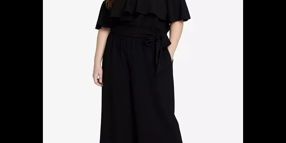 Rachel Roy Trendy Plus Size Off-The-Shoulder Jumpsuit Black Size 22W