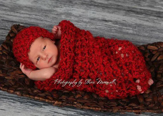 Red Baby Cocoon And Hat Set