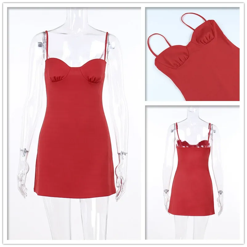 Red Short A-Line Summer Slim Sling Spaghetti Strap Strapless Backless Mini Dress