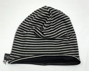 Reversible Slouchy Beanie - B/W Stripe/Black